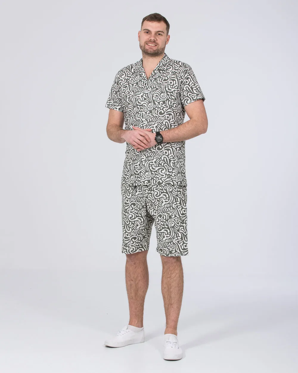 2t Tall Abstract Cotton Shorts (light olive) multi scene