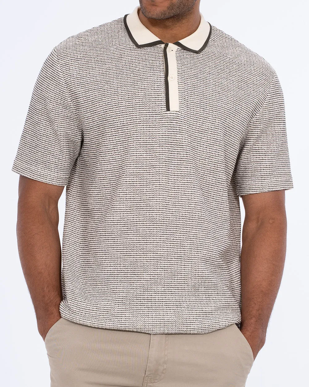 2t Tall Jacquard Tipped Polo Shirt (cream) fall color