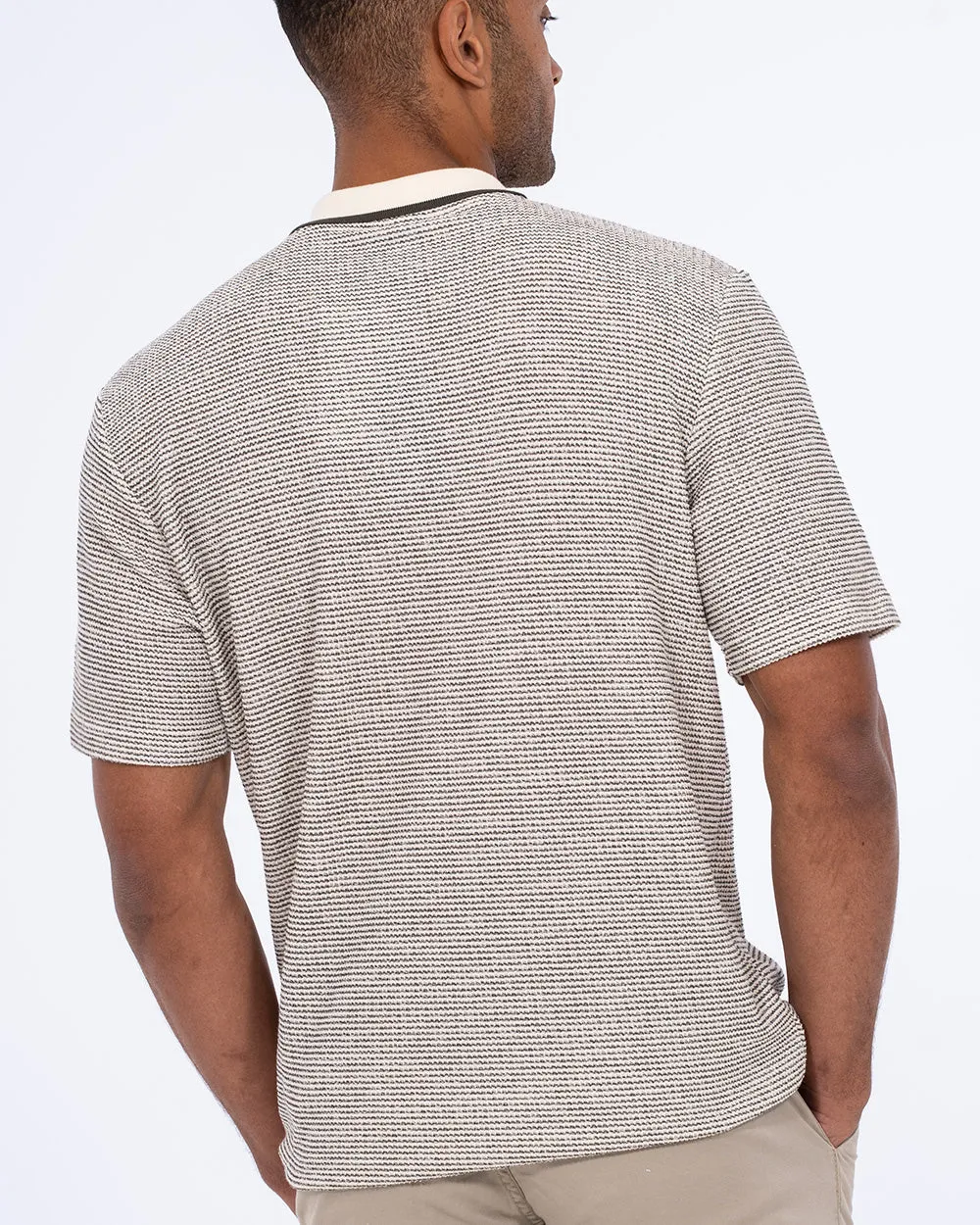 2t Tall Jacquard Tipped Polo Shirt (cream) coastal feel