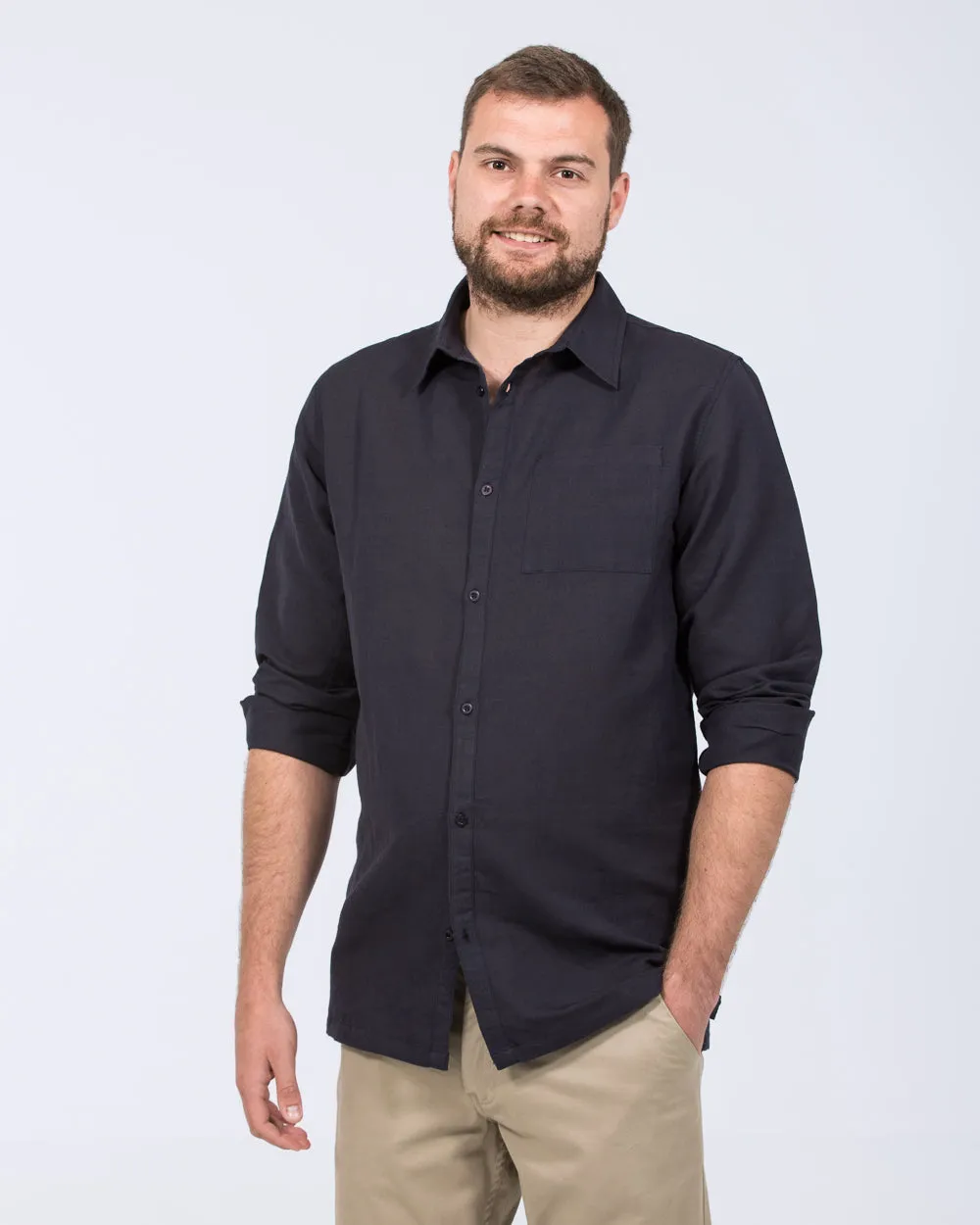 2t Tall Long Sleeve Linen Blend Shirt (navy) Clean Comfort