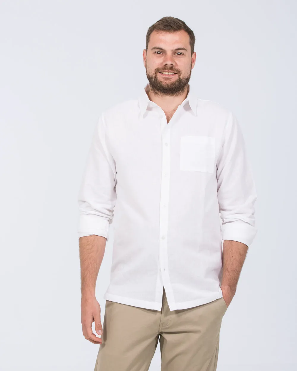2t Tall Long Sleeve Linen Blend Shirt (white) Calm Power