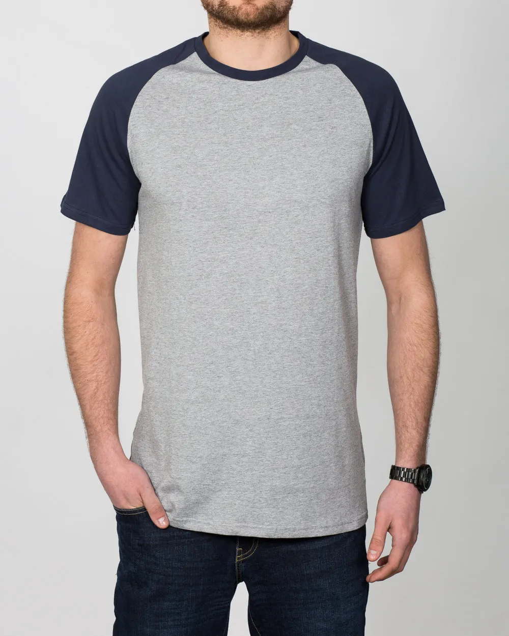 2t Tall Raglan T-Shirt (grey/navy) layered use