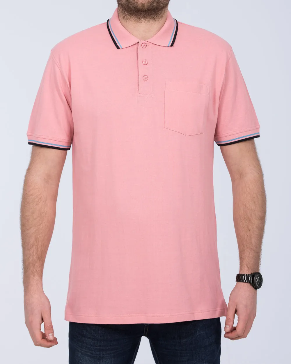 2t Tall Regular Fit Tipped Polo Shirt (pink) sharp edge