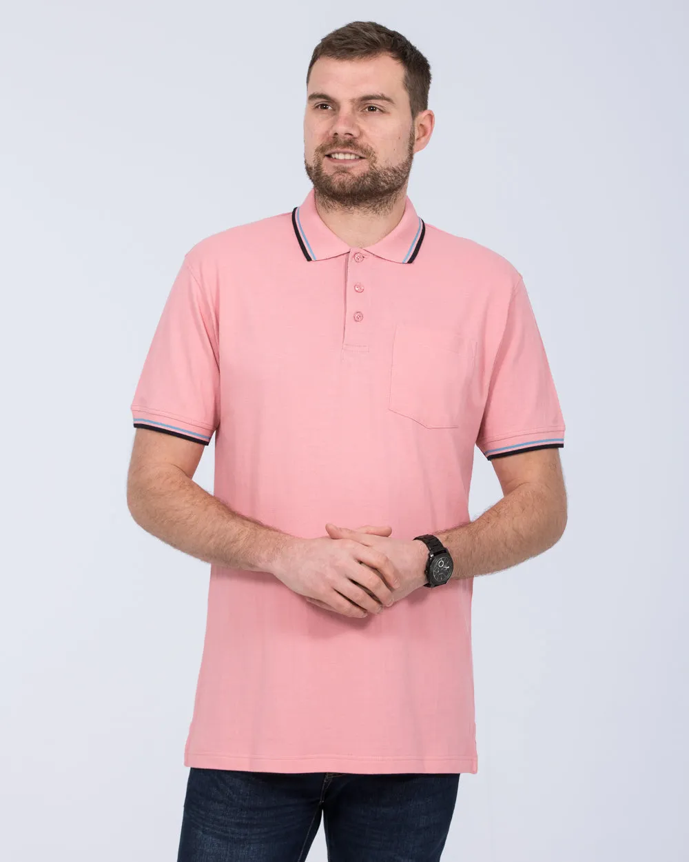 2t Tall Regular Fit Tipped Polo Shirt (pink) subtle form