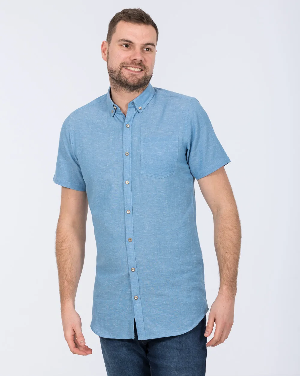 2t Tall Short Sleeve Linen Blend Shirt (mid blue) Life Code
