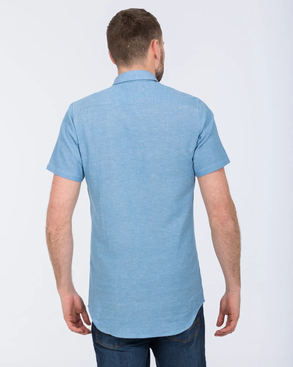 2t Tall Short Sleeve Linen Blend Shirt (mid blue) Timeless Wear