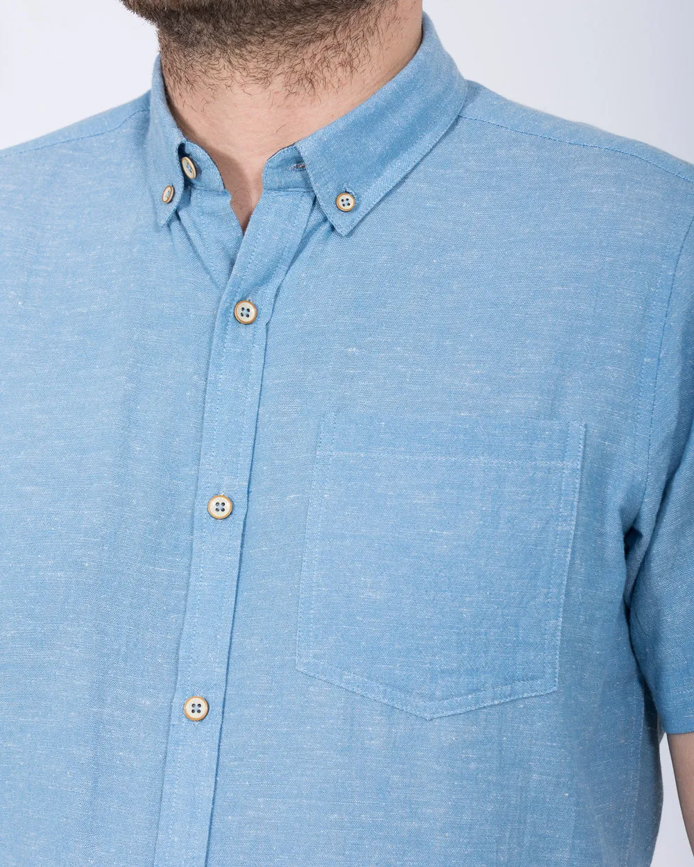 2t Tall Short Sleeve Linen Blend Shirt (mid blue) Work Mode