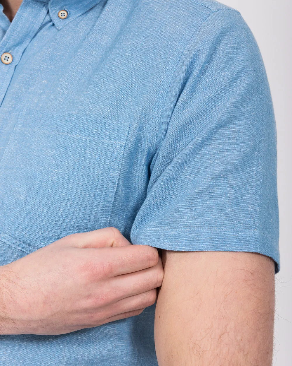 2t Tall Short Sleeve Linen Blend Shirt (mid blue) Outer Ease