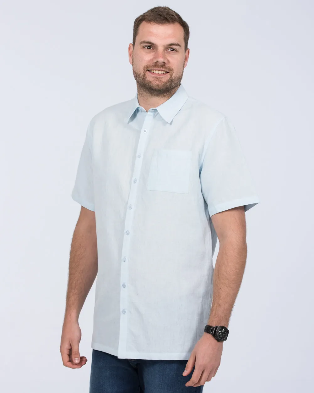 2t Tall Short Sleeve Linen Blend Shirt (pale blue) Casual Cool