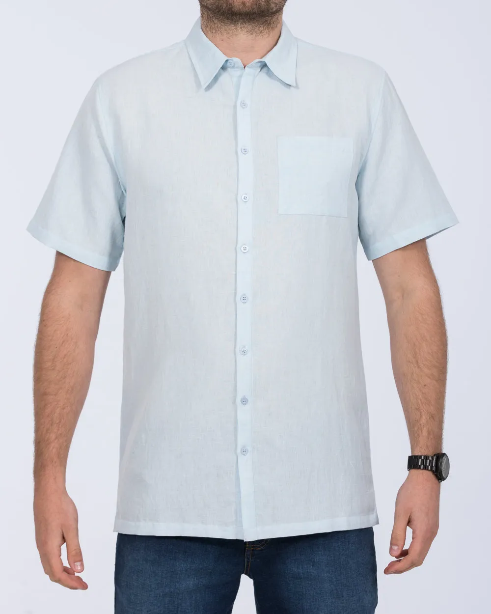 2t Tall Short Sleeve Linen Blend Shirt (pale blue) High Street