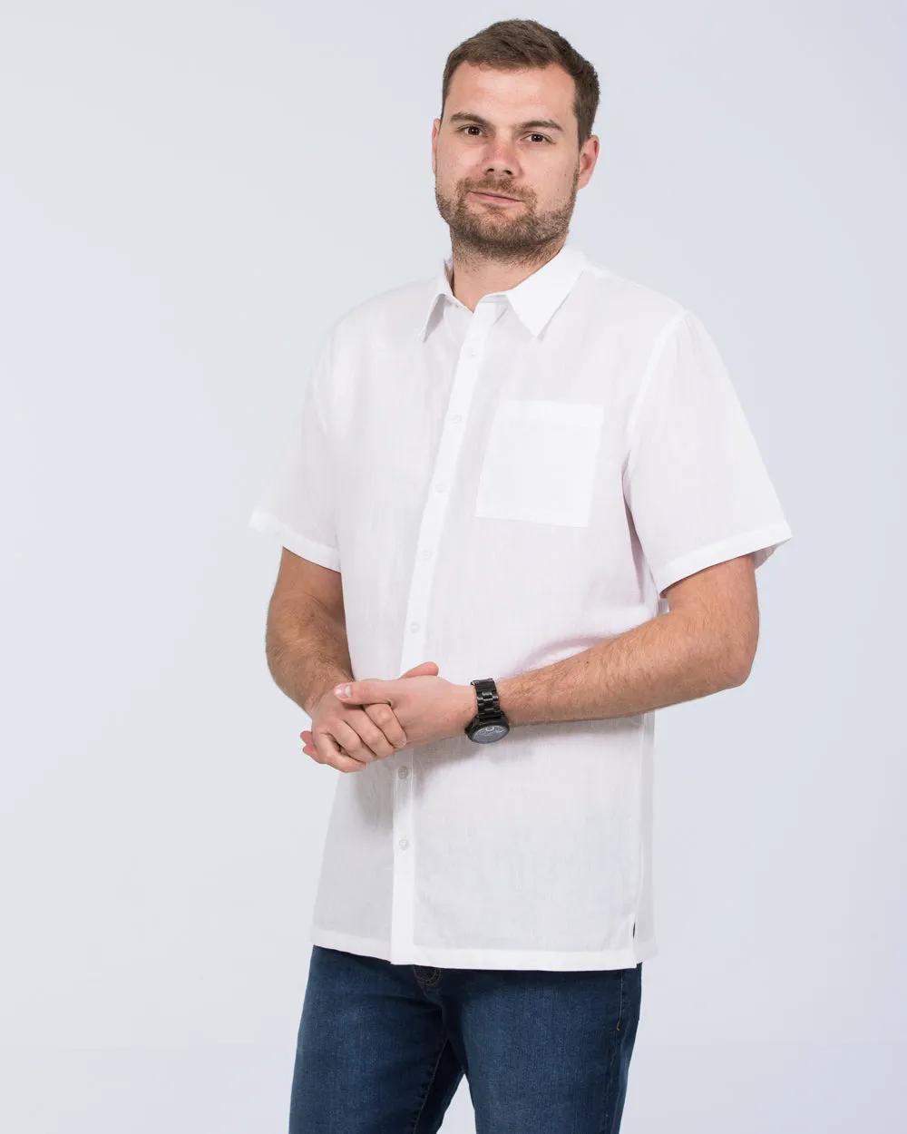 2t Tall Short Sleeve Linen Blend Shirt (white) Travel Light