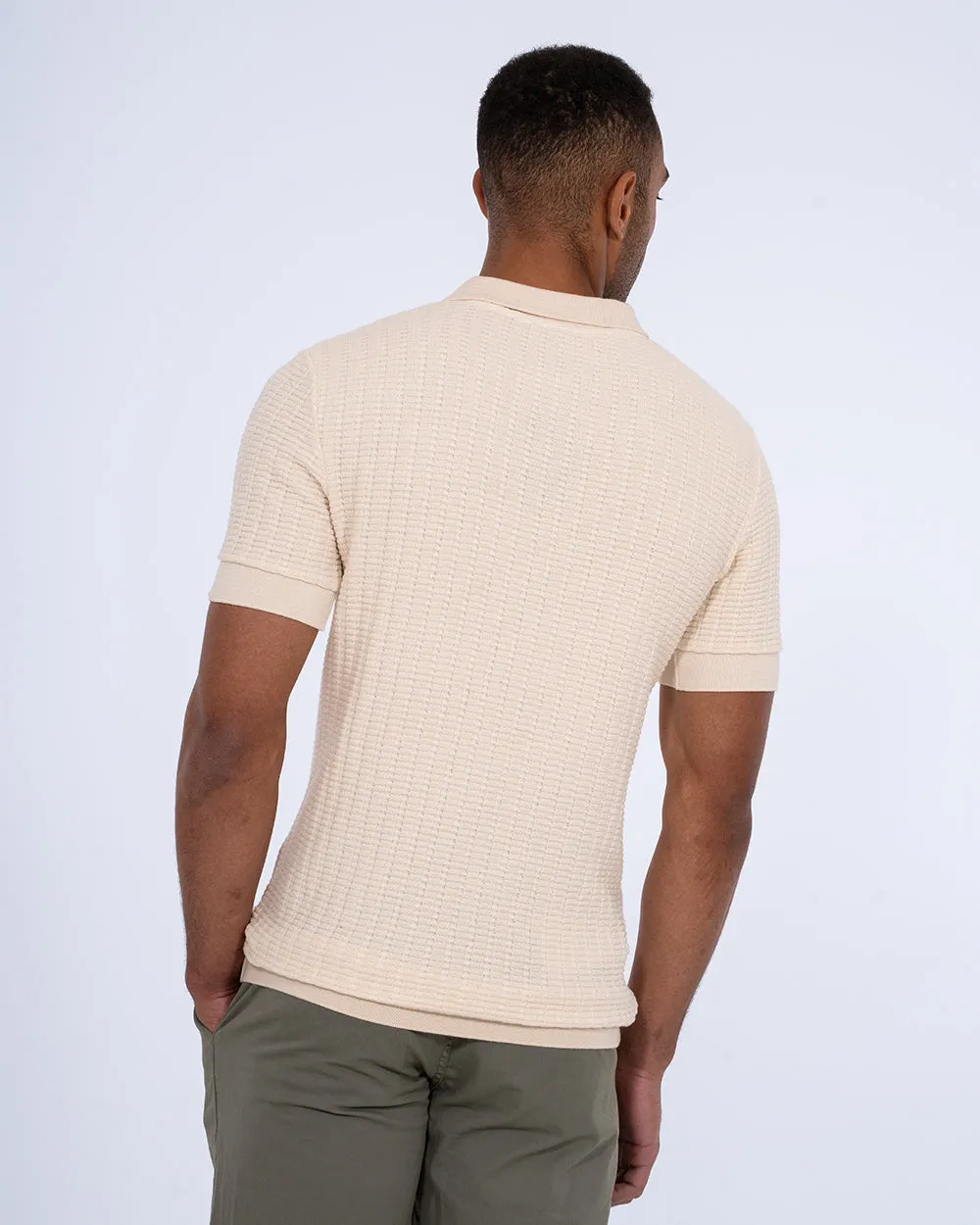 2t Vincent Tall Jacquard Open Collar Polo Shirt (cream) lounge wear