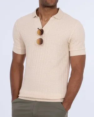 2t Vincent Tall Jacquard Open Collar Polo Shirt (cream) classic ease