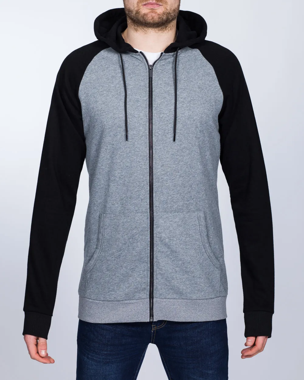 2t Zip Up Tall Riley Raglan Hoodie (charcoal/black) comfort wear