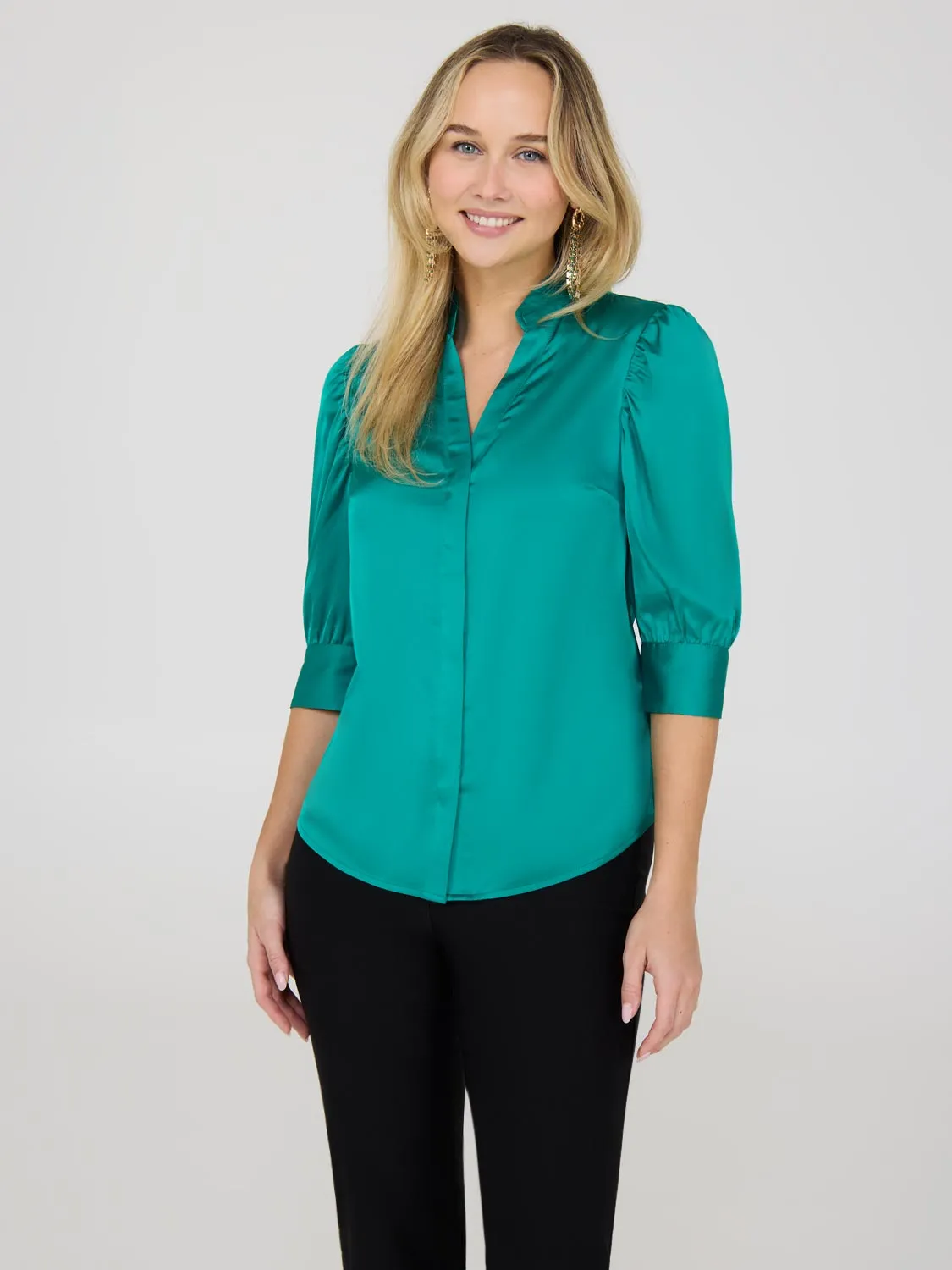 3/4 Sleeve Satin Blouse Easy Outfit