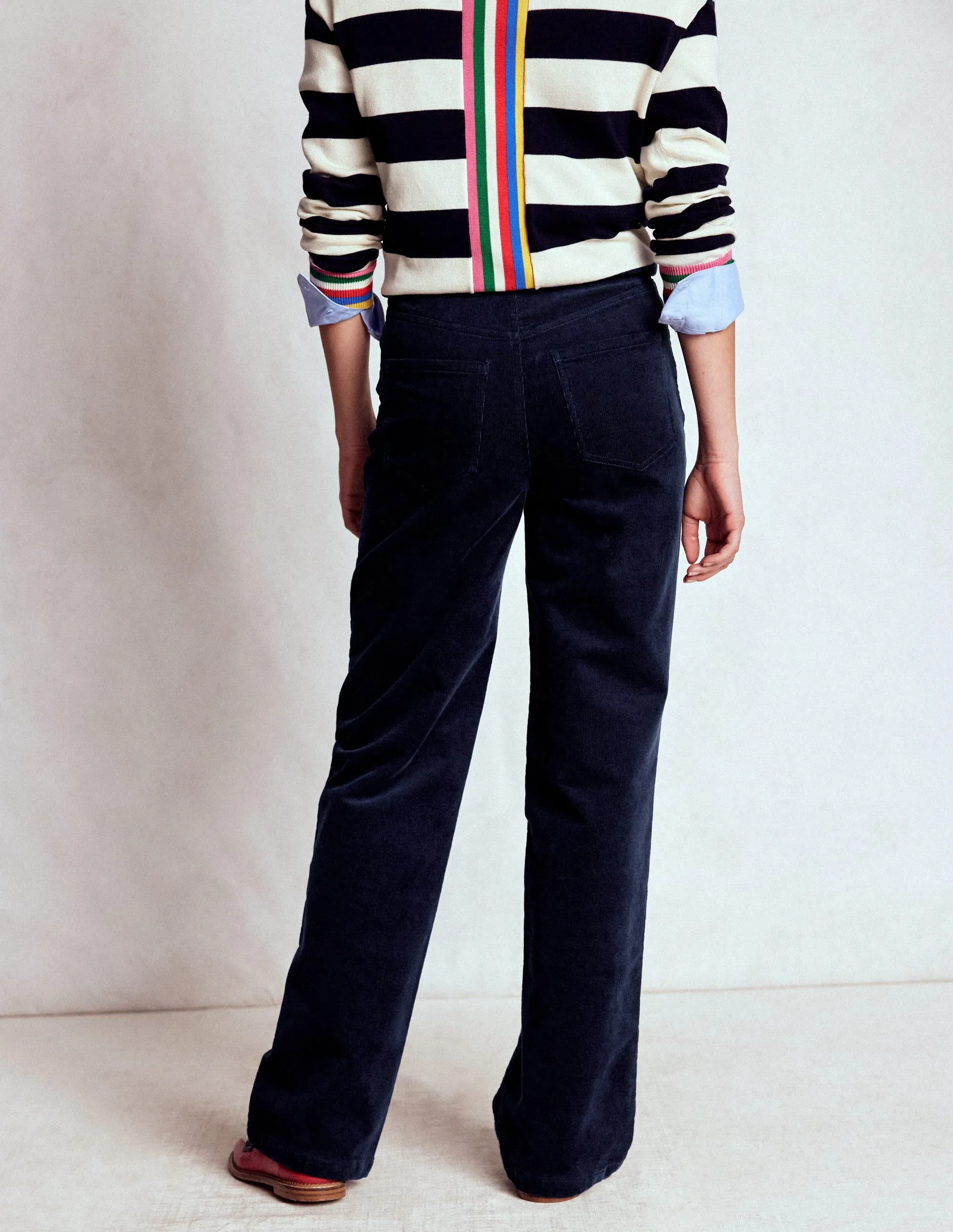 5-Pocket Cord Column Jeans-Navy skin friendly