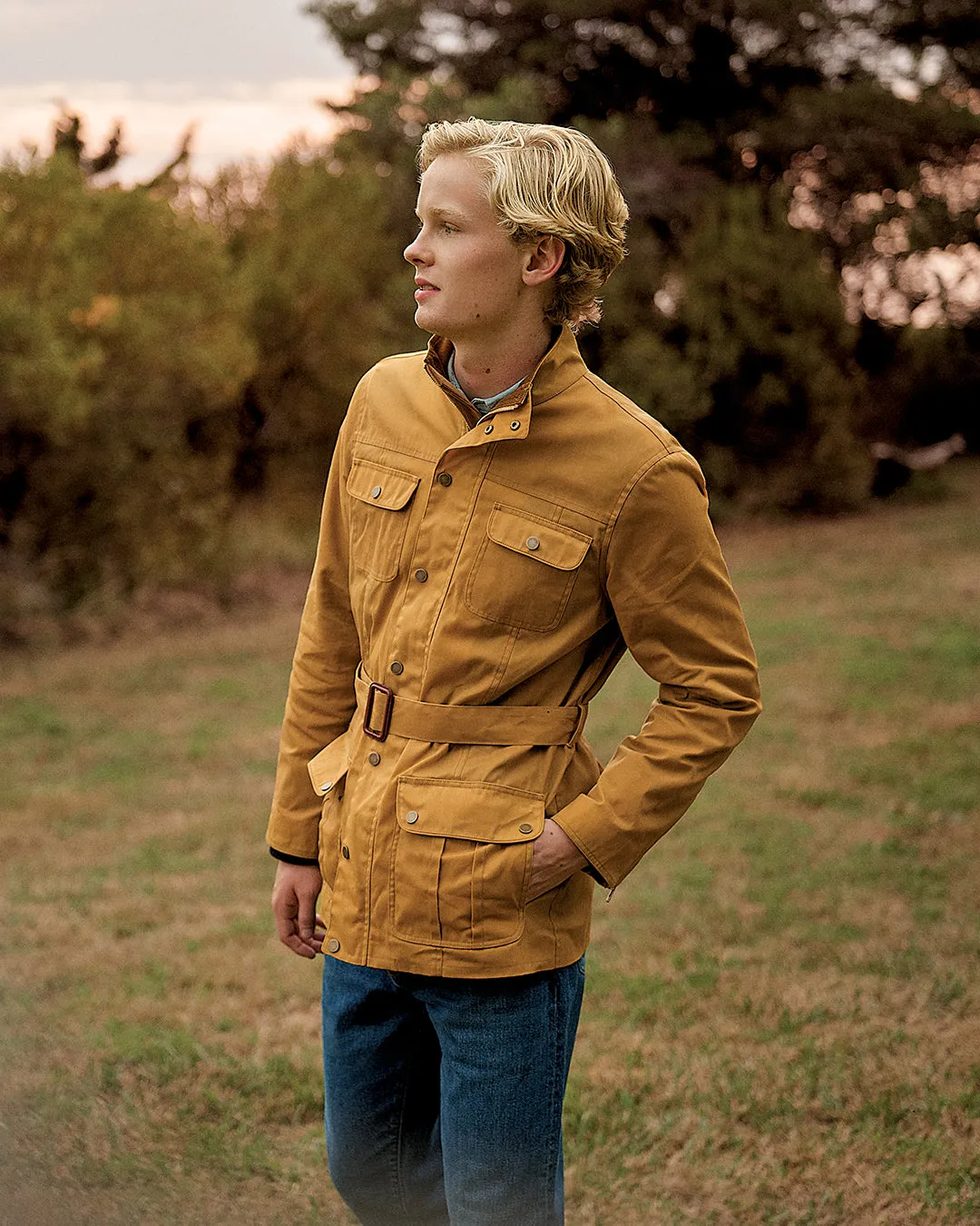 Aberdeen Jacket in Goldenrod Waxed Canvas breezy outdoor vibe
