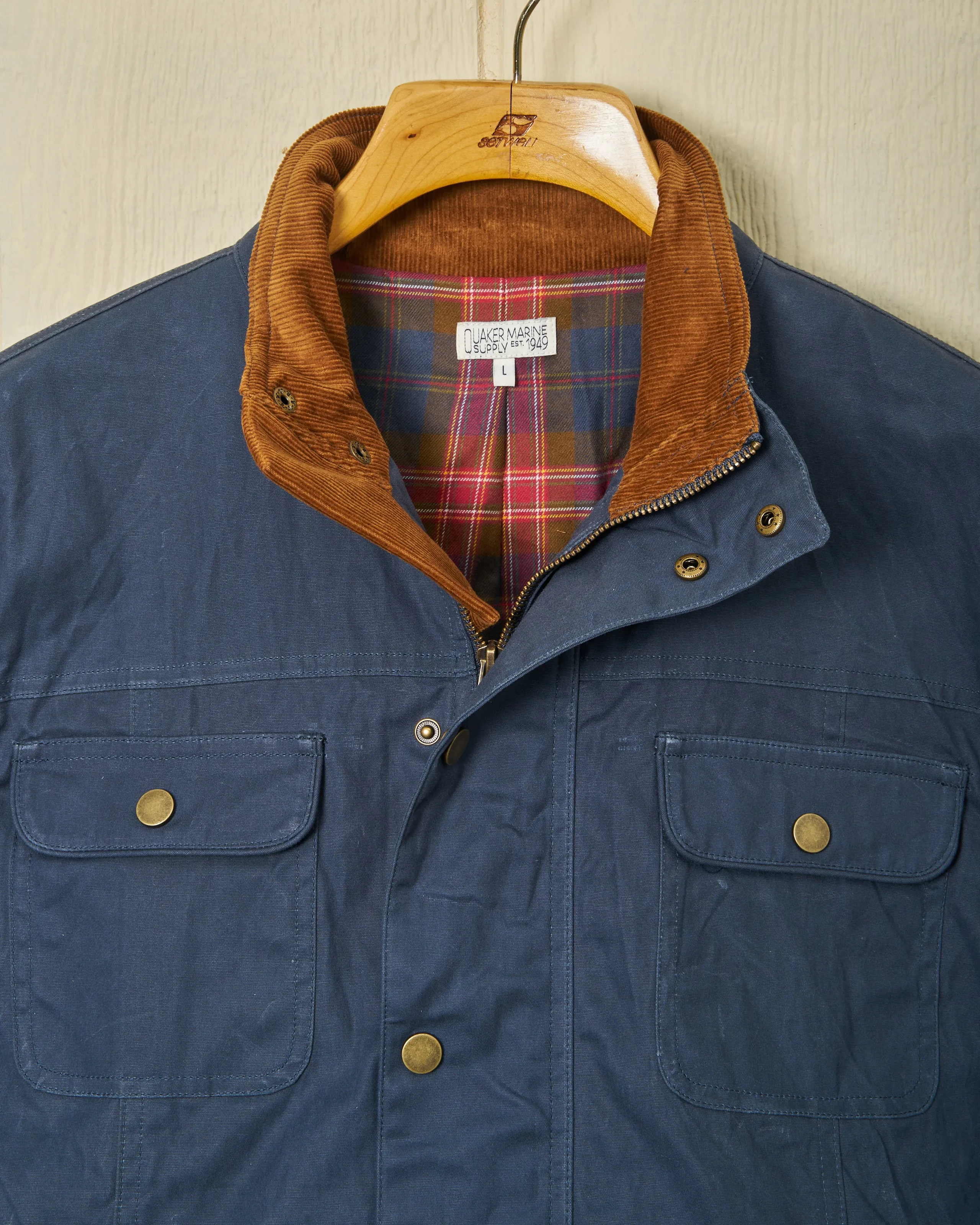 Aberdeen Jacket in Navy Waxed Canvas layered citywear