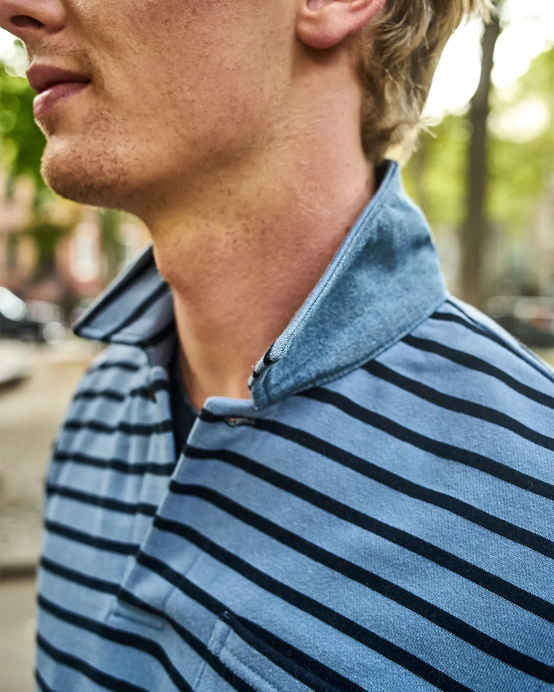 Acadia Polo in Atlantic Blue/Navy Loopback Terry simple line