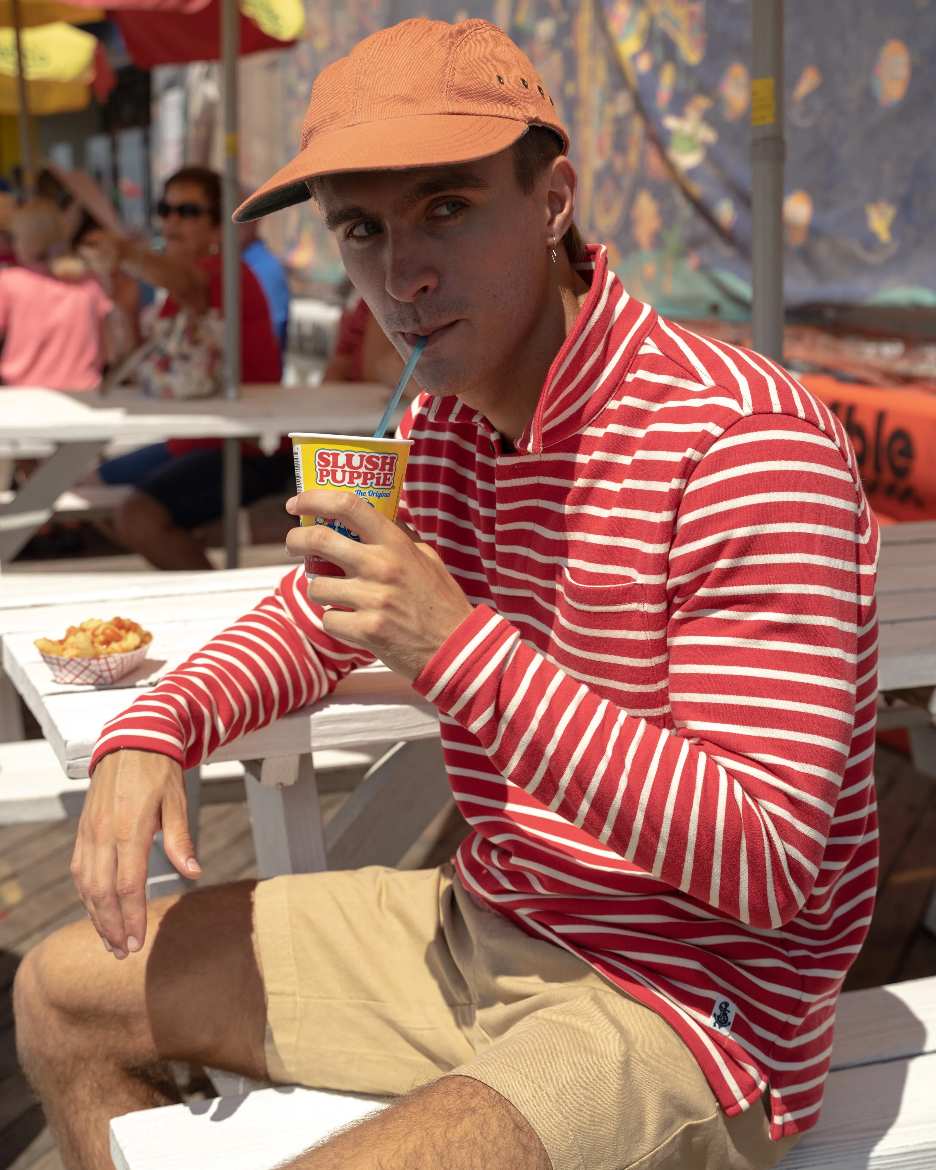 Acadia Polo in Breton Red/Cream Loopback Terry style calm
