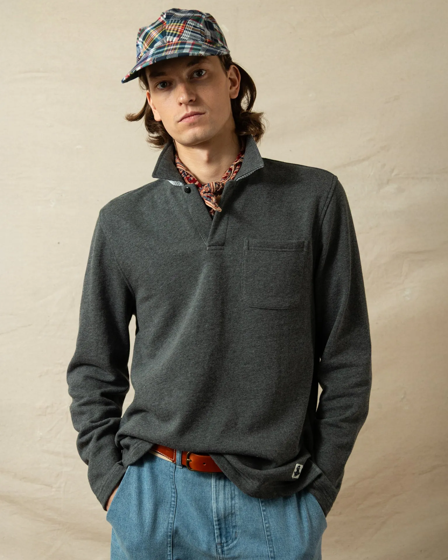 Acadia Polo in Charcoal Heather Loopback Terry clean vibe