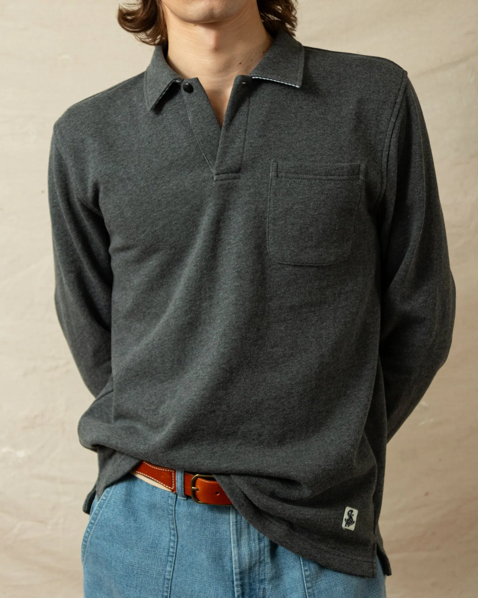 Acadia Polo in Charcoal Heather Loopback Terry urban ease