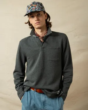 Acadia Polo in Charcoal Heather Loopback Terry clean vibe