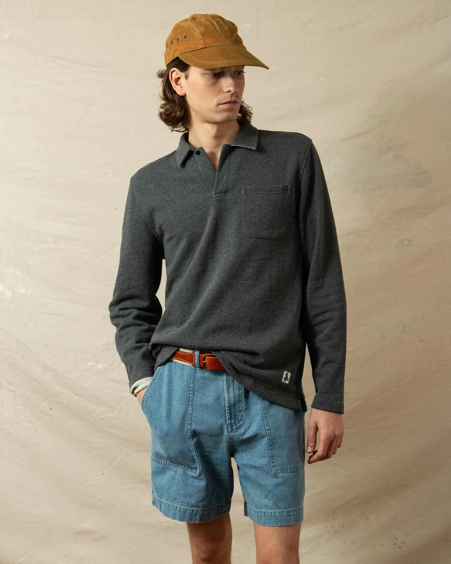 Acadia Polo in Charcoal Heather Loopback Terry smooth fit