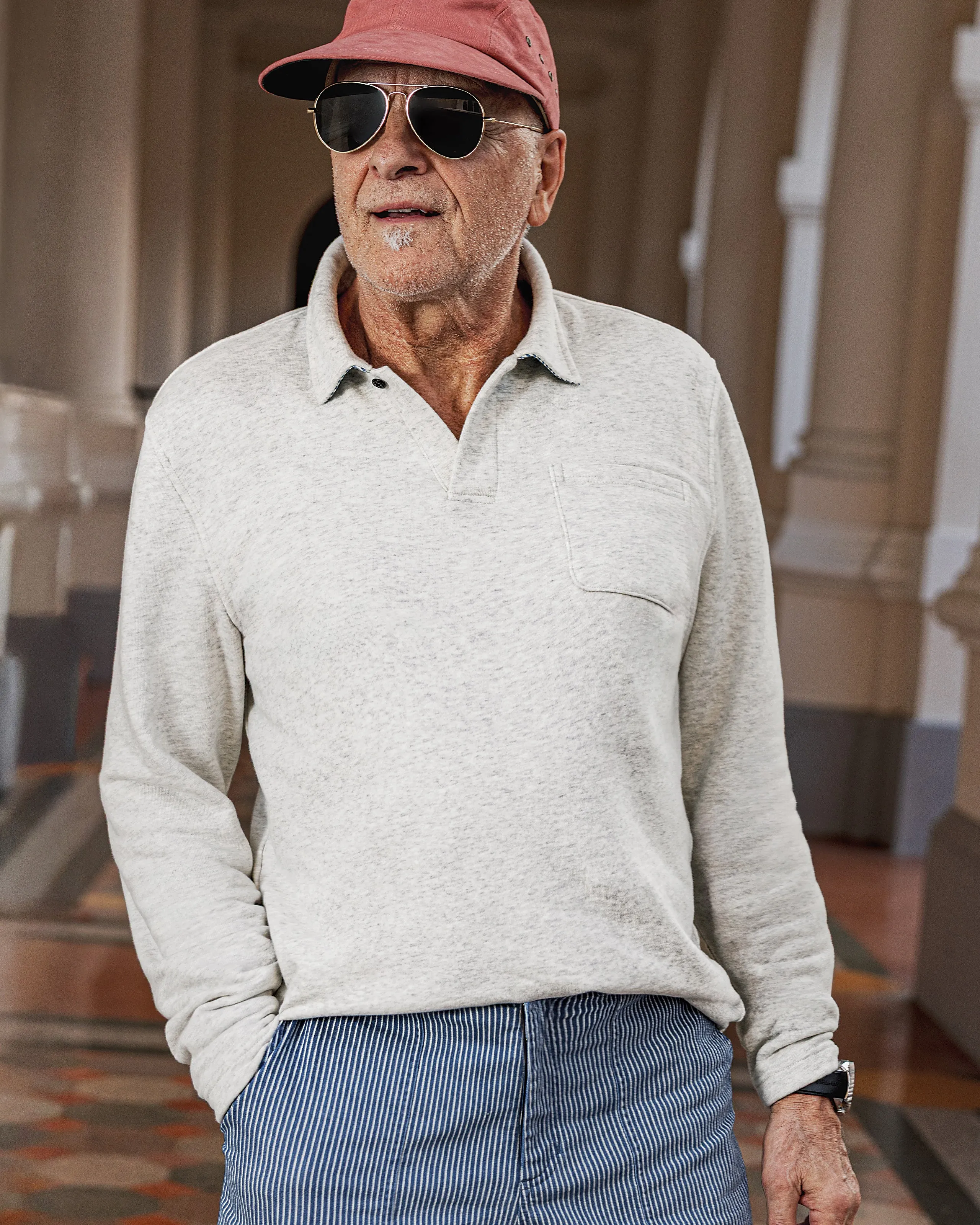 Acadia Polo in Collegiate Loopback Terry refined ease