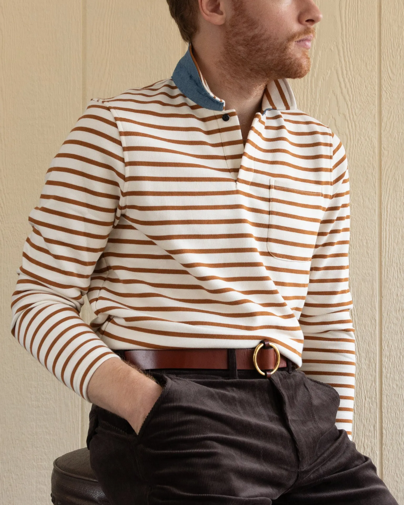 Acadia Polo in Cream/Acorn Loopback Terry air flow