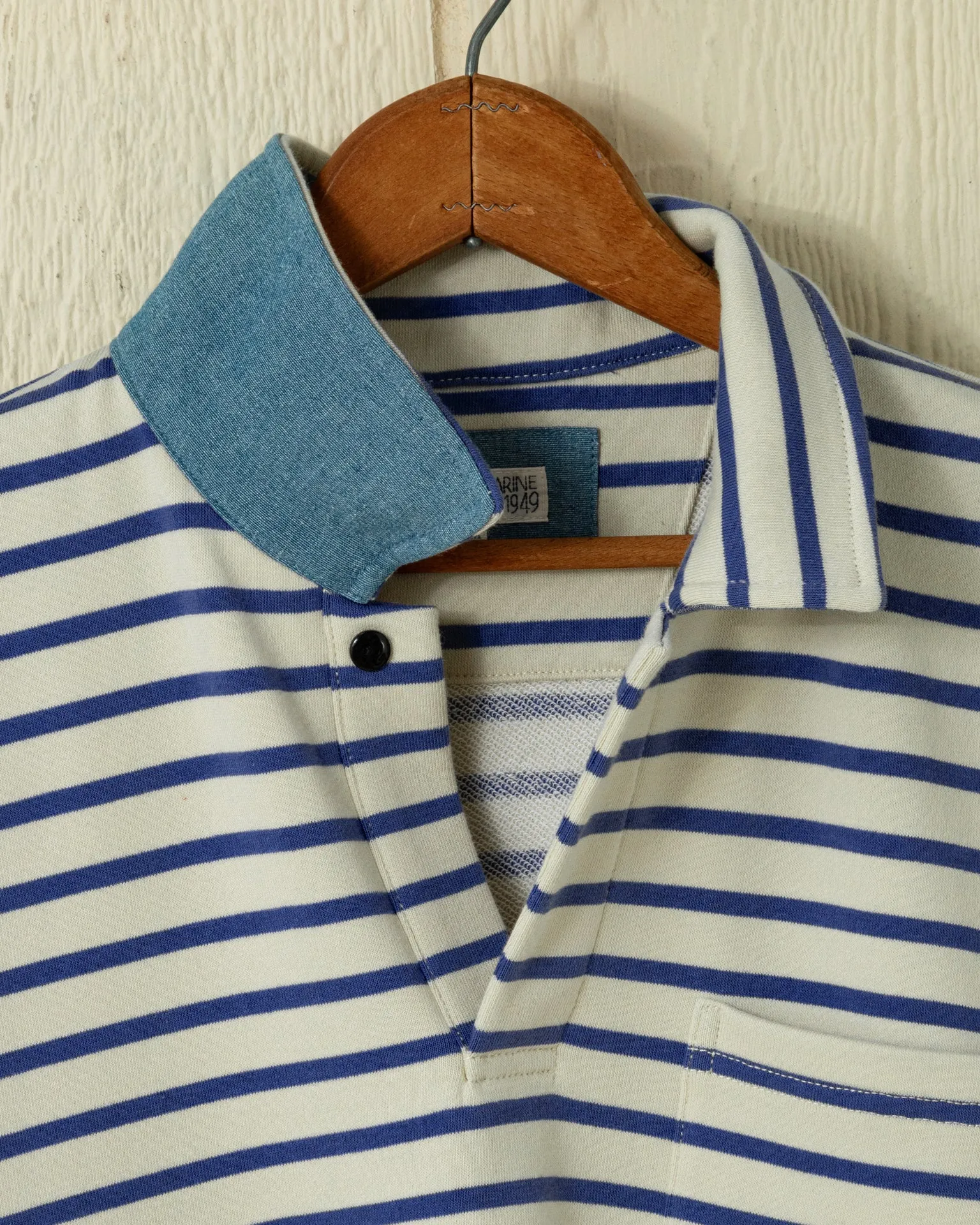 Acadia Polo in Cream/Atlantic Blue Loopback Terry travel vibe
