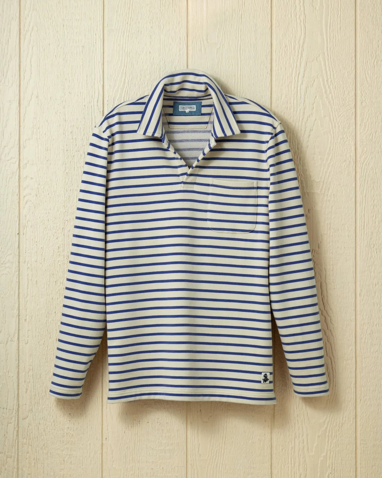 Acadia Polo in Cream/Atlantic Blue Loopback Terry after work fit