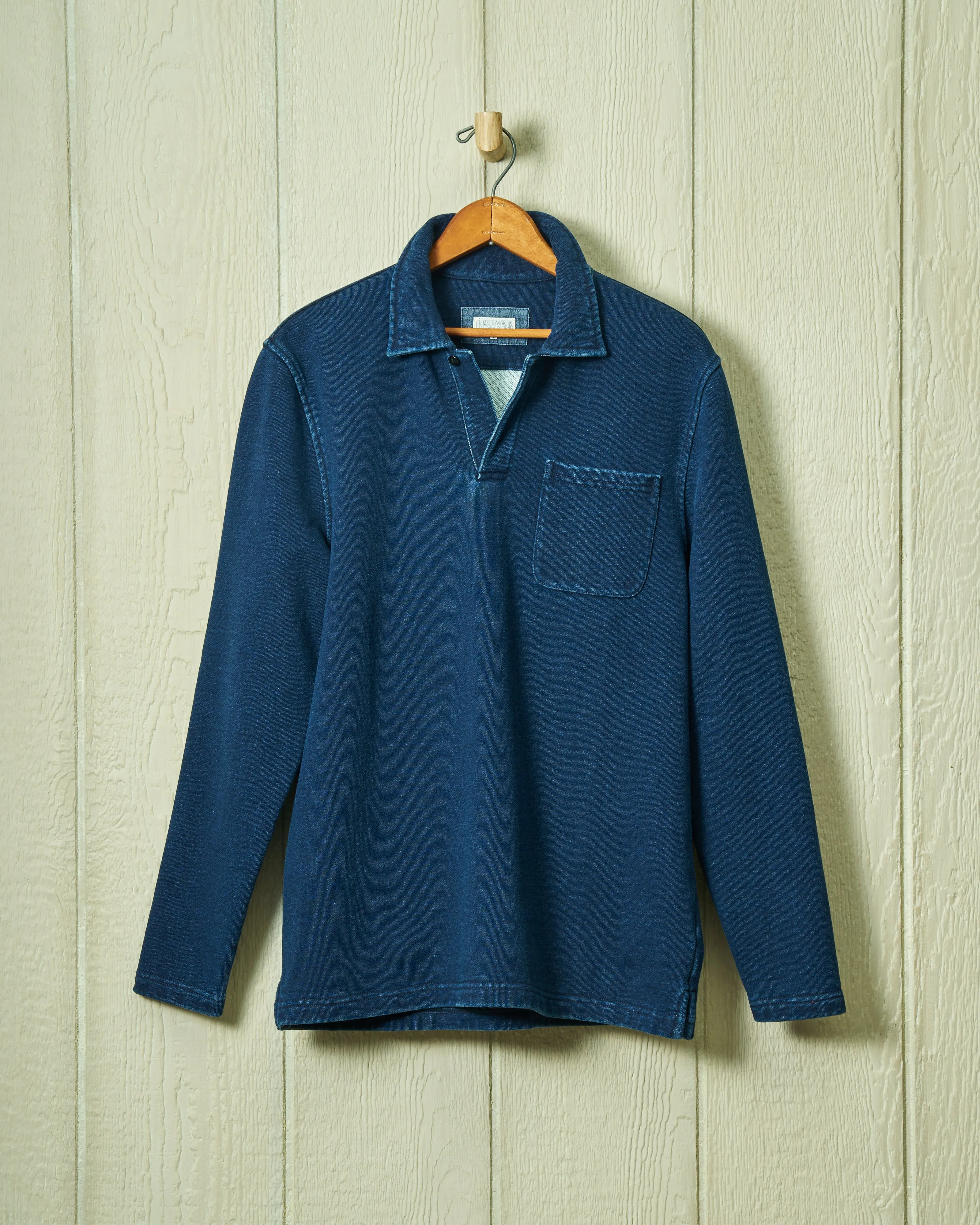 Acadia Polo in Dark Wash Indigo Loopback Terry campus wear