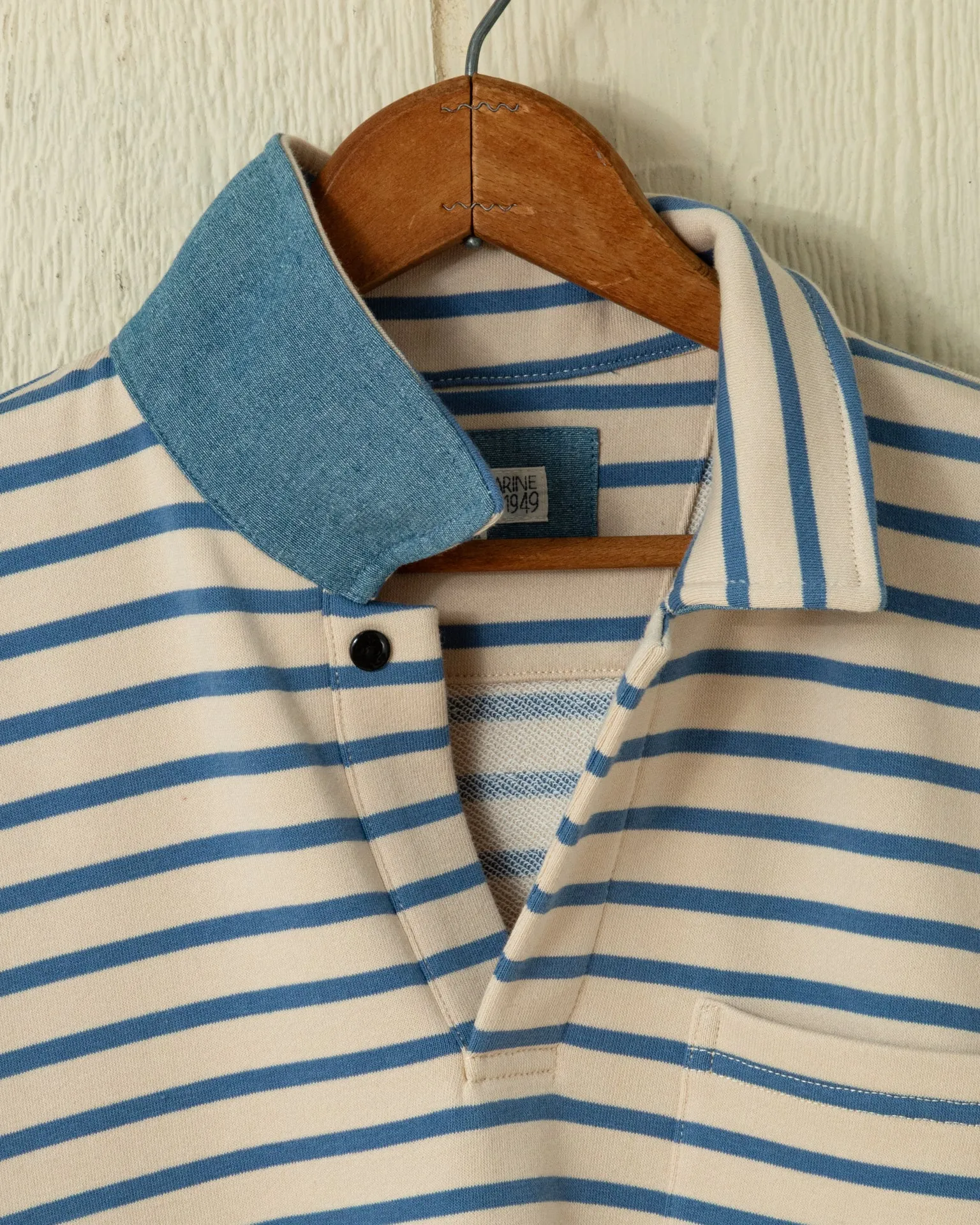 Acadia Polo in Sand/Chambray Loopback Terry relaxed tone