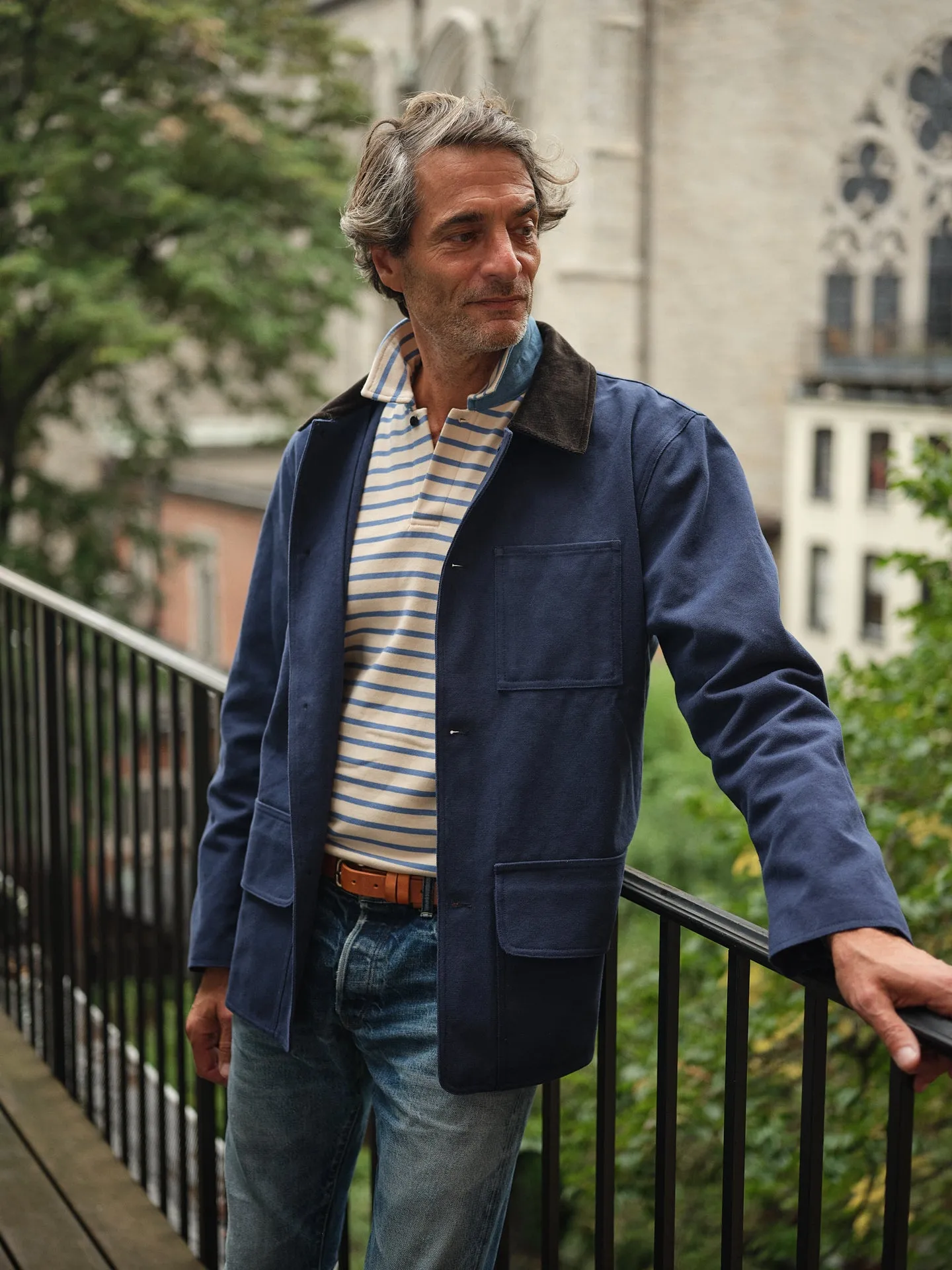 Acadia Polo in Sand/Chambray Loopback Terry after hours