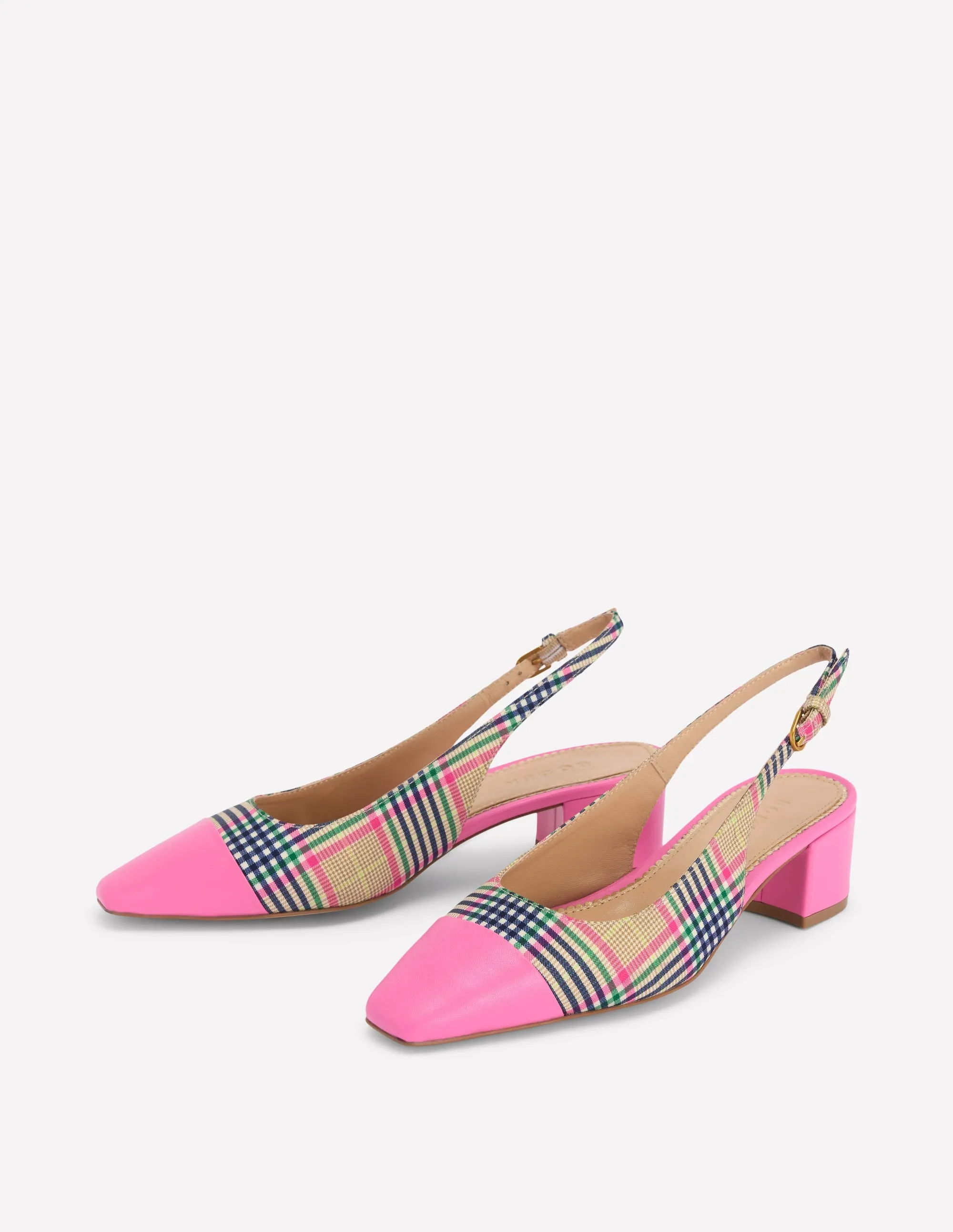 Ailsa Block Heel Slingbacks-Multi Check custom fit