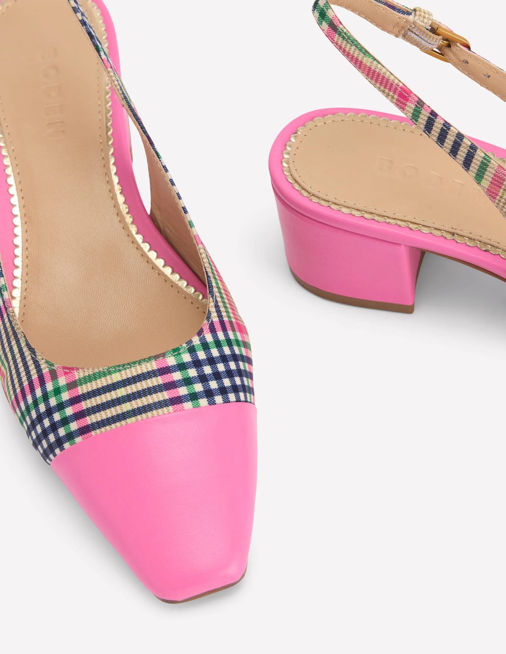 Ailsa Block Heel Slingbacks-Multi Check pressure relief