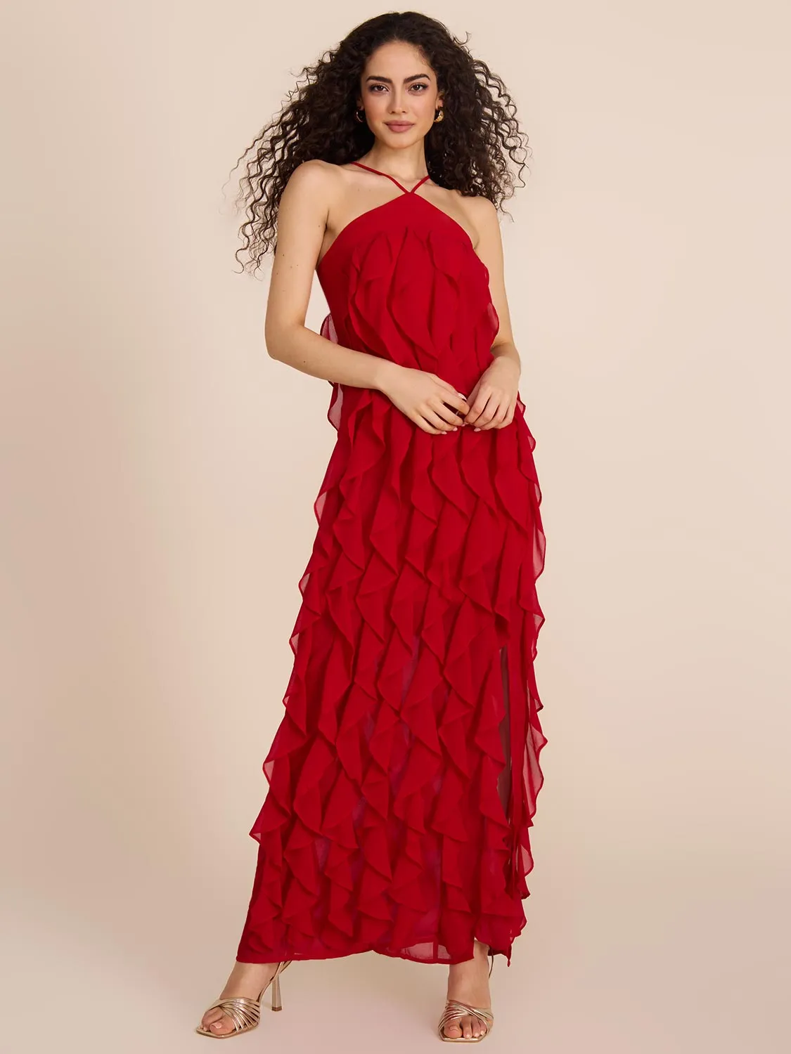 Allover Chiffon Ruffle Gown versatile style