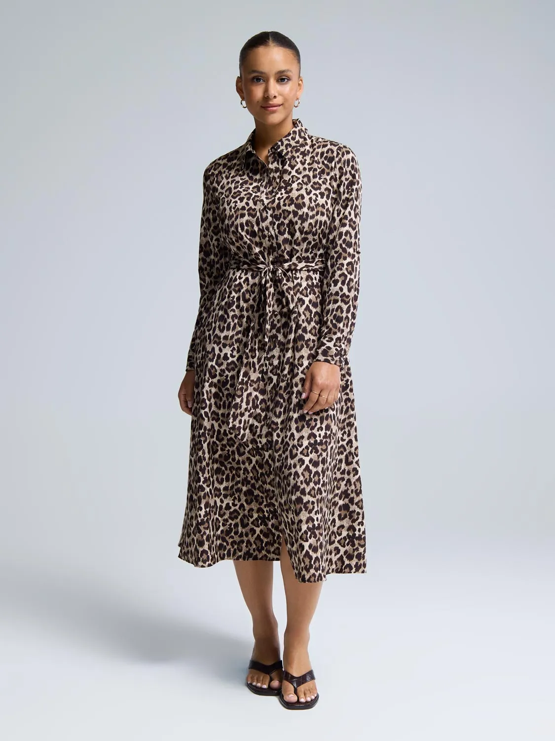 Animal Print Midi Shirt Dress modern casual