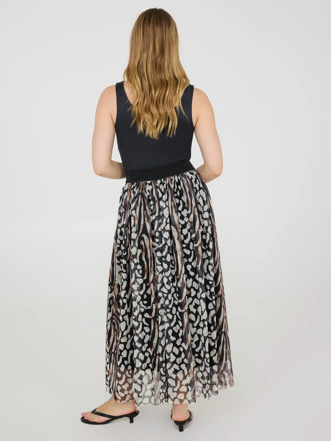 Animal Print Pleated Mesh Skirt mix match