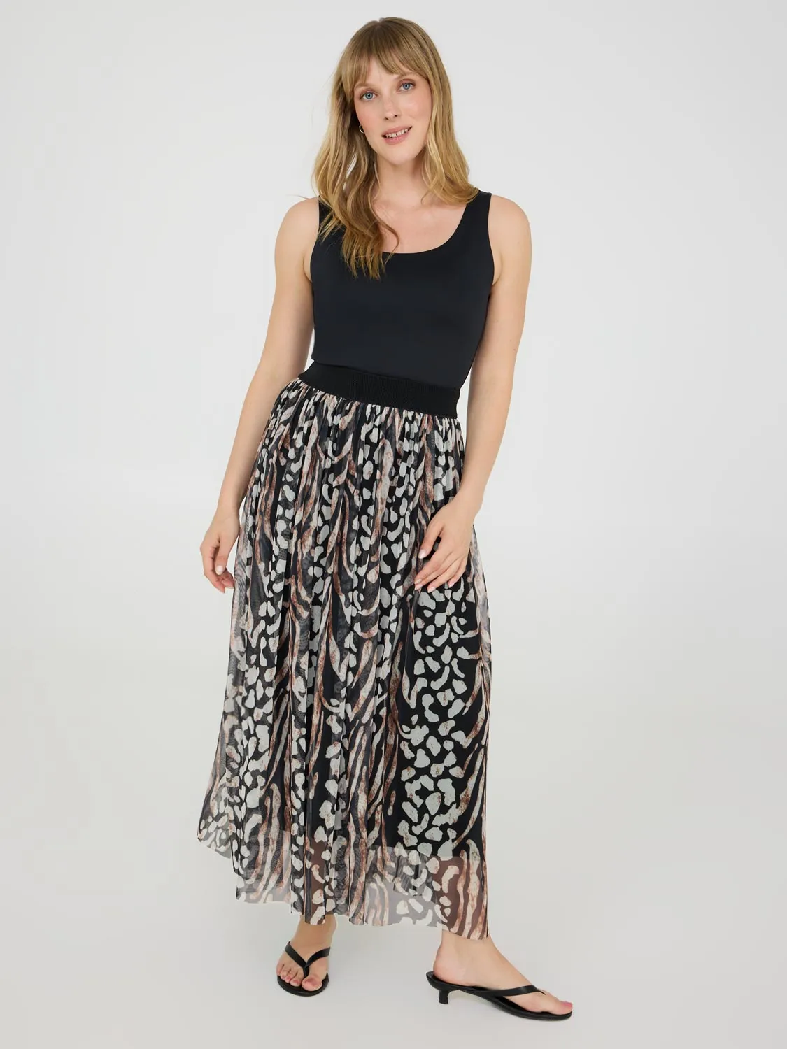 Animal Print Pleated Mesh Skirt travel light