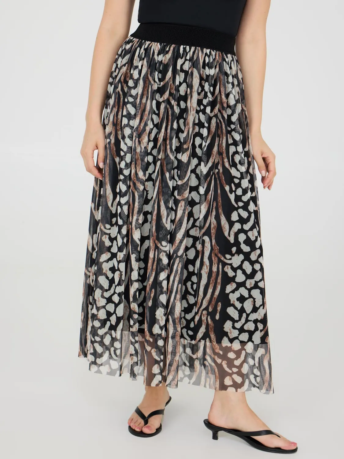Animal Print Pleated Mesh Skirt sweet youth