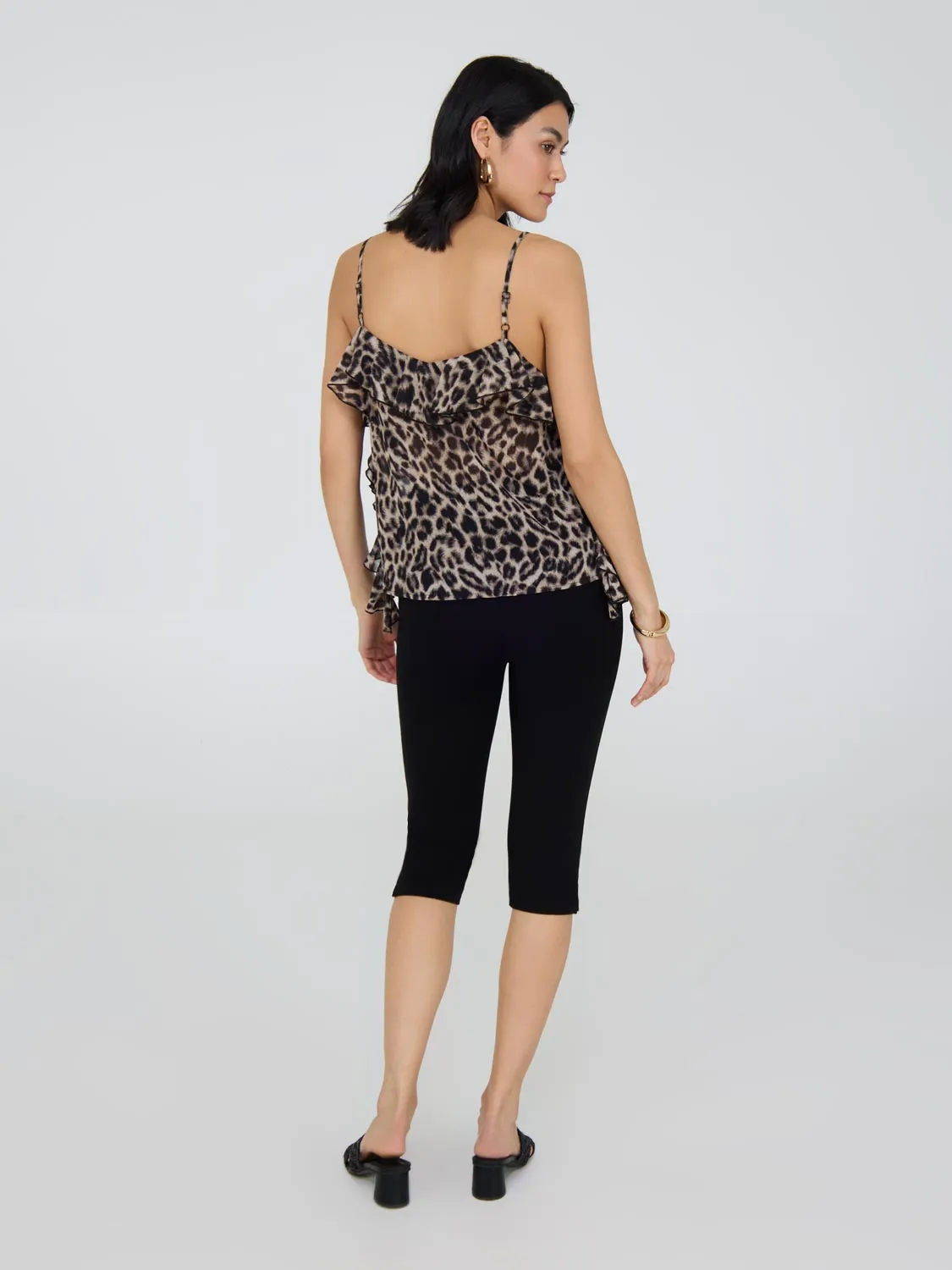 Animal Print Ruffle Chiffon Tank Top neutral chic