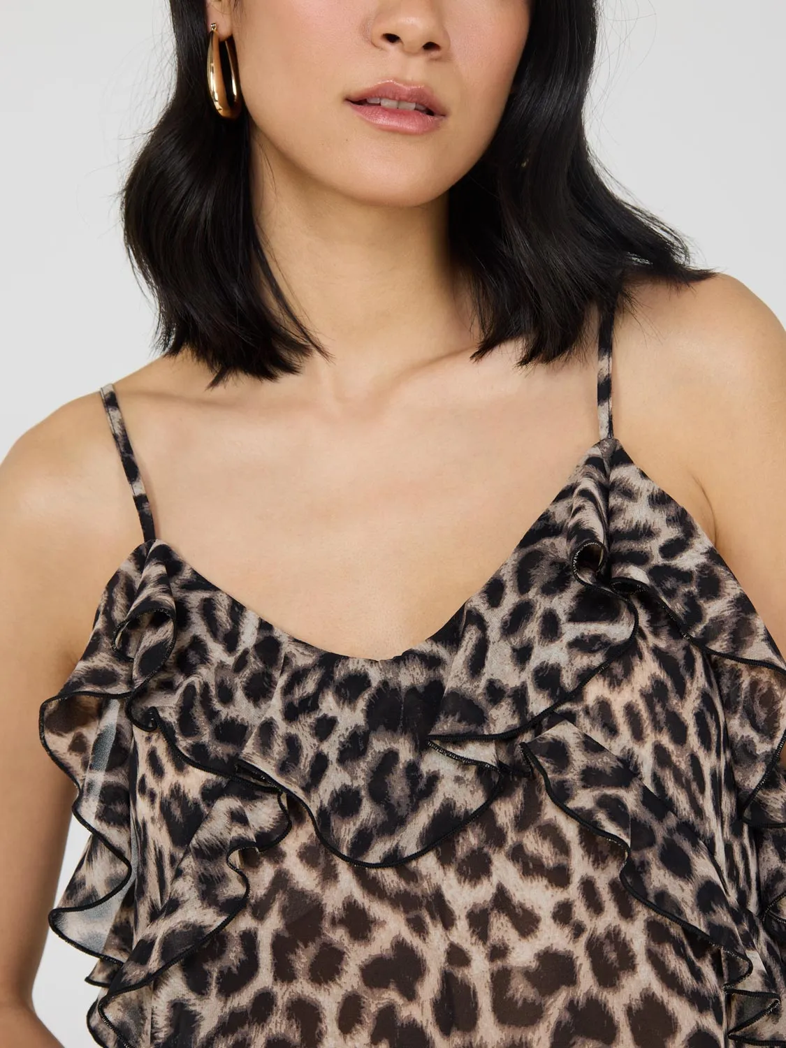 Animal Print Ruffle Chiffon Tank Top movement freedom