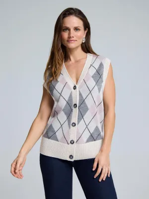 Argyle Wool Button-Front Sweater Vest energy fit