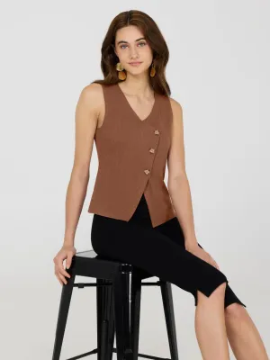 Asymmetrical Button-Front Sweater Vest timeless chic