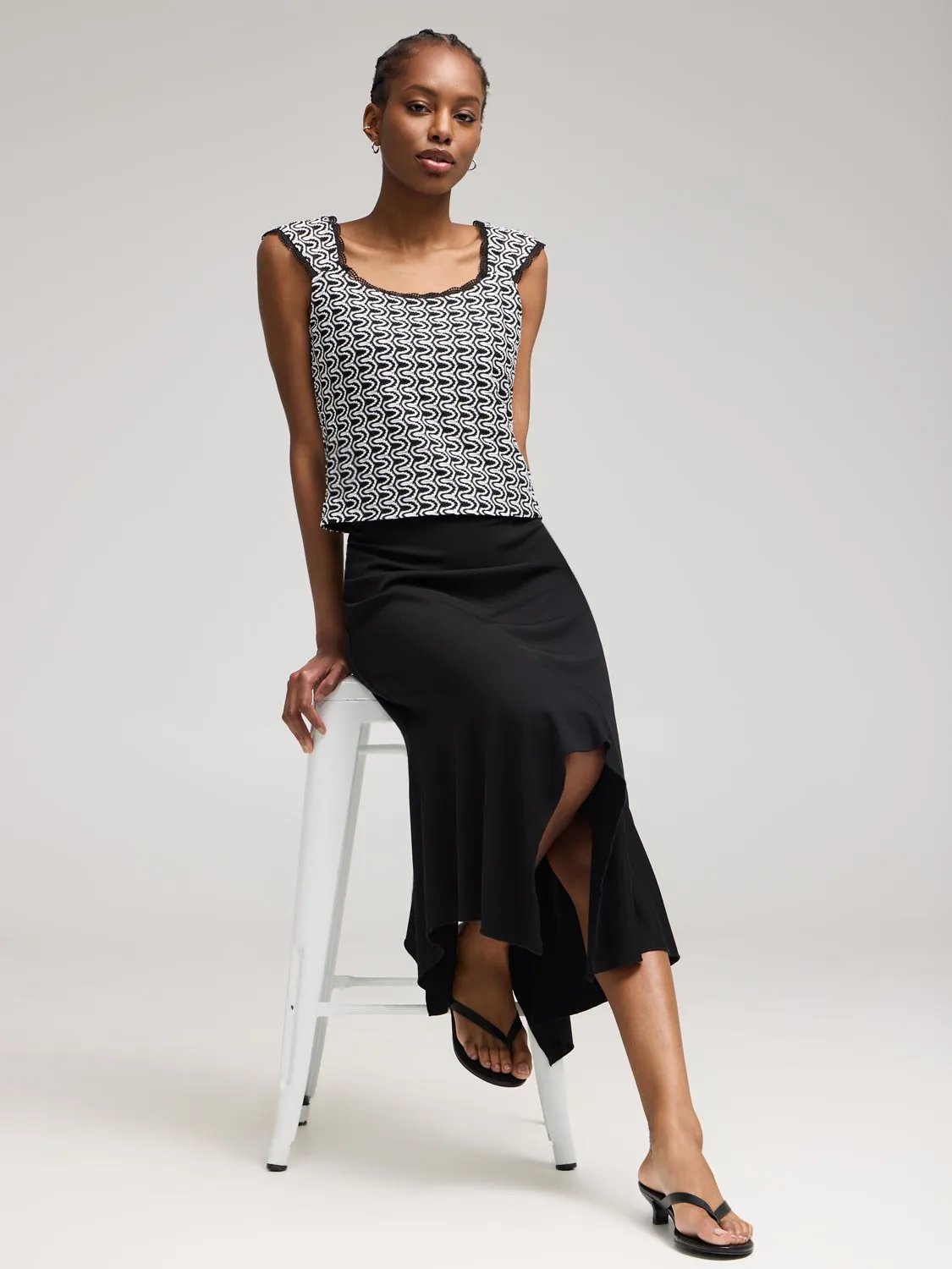Asymmetrical Hem Midi Skirt layered look