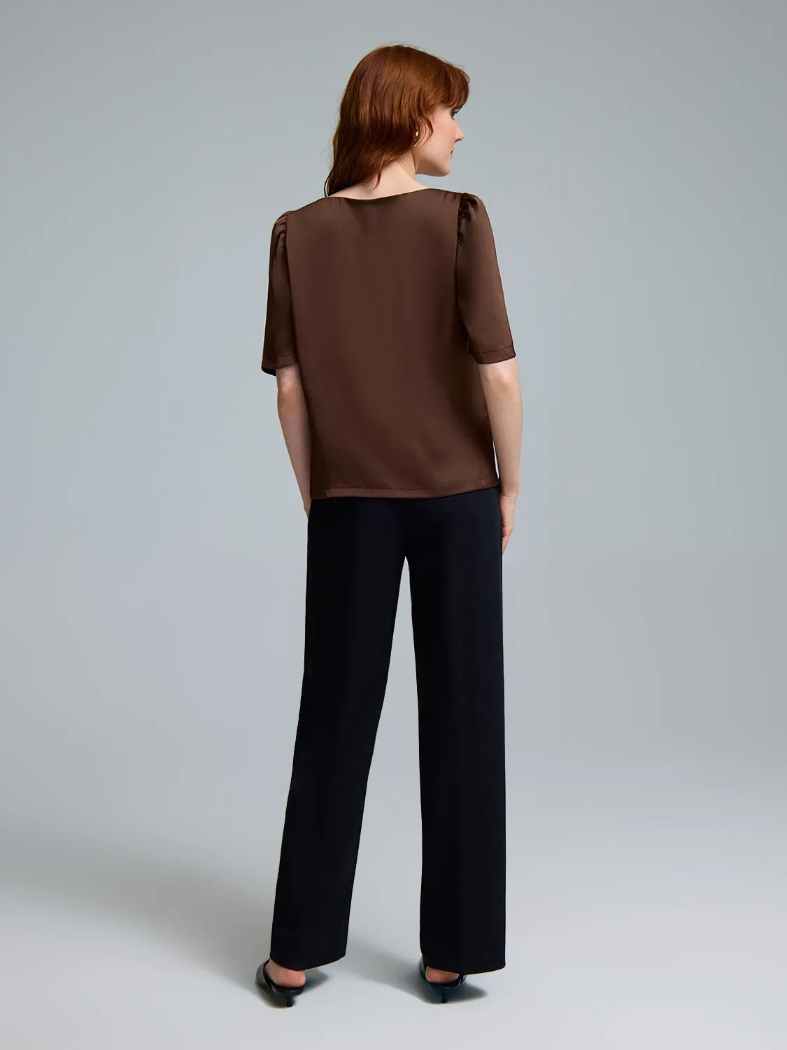 Asymmetrical Neckline Satin Blouse Creative Ease