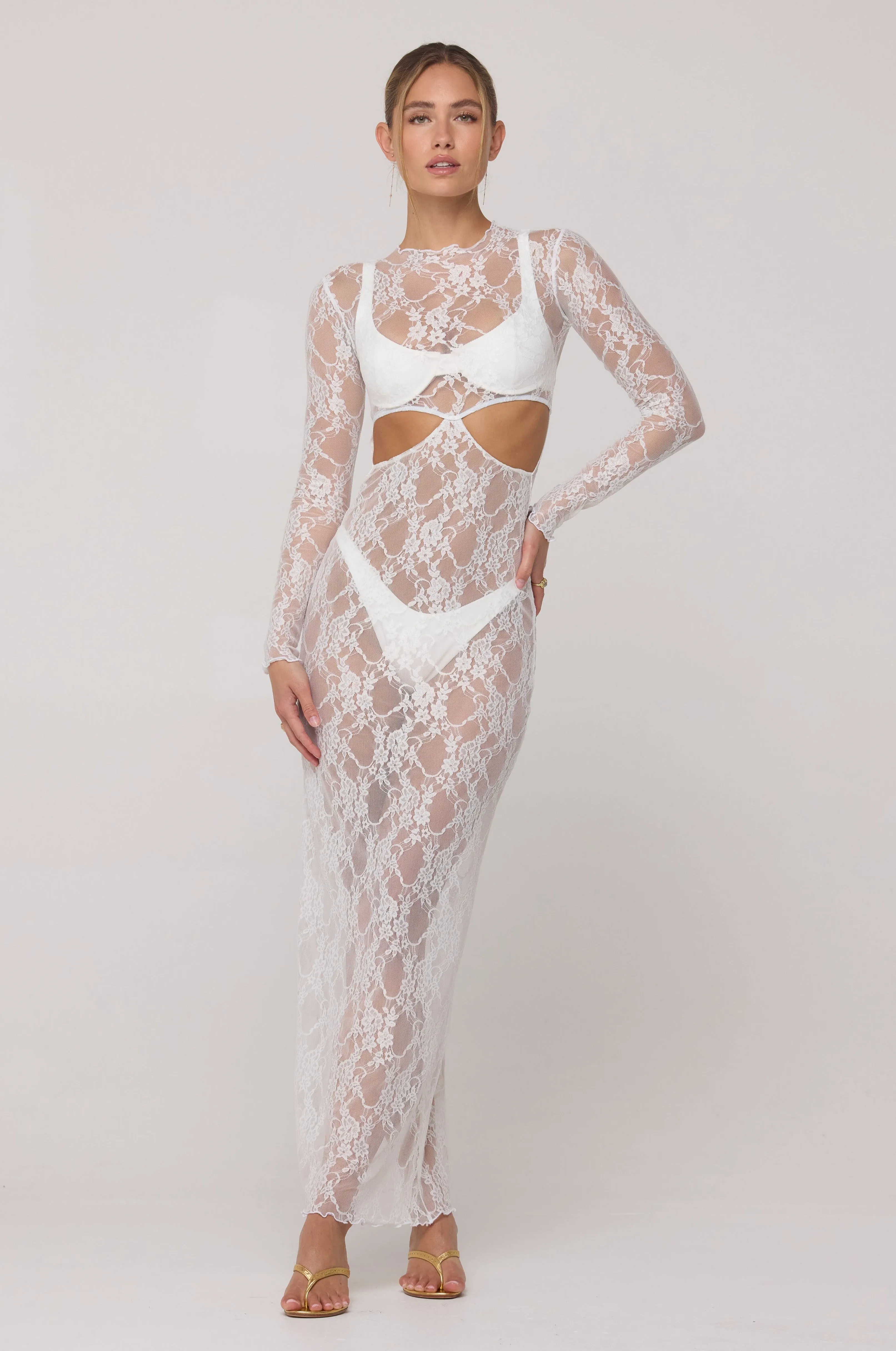 Audrey Lace Dress in White Lace city casual