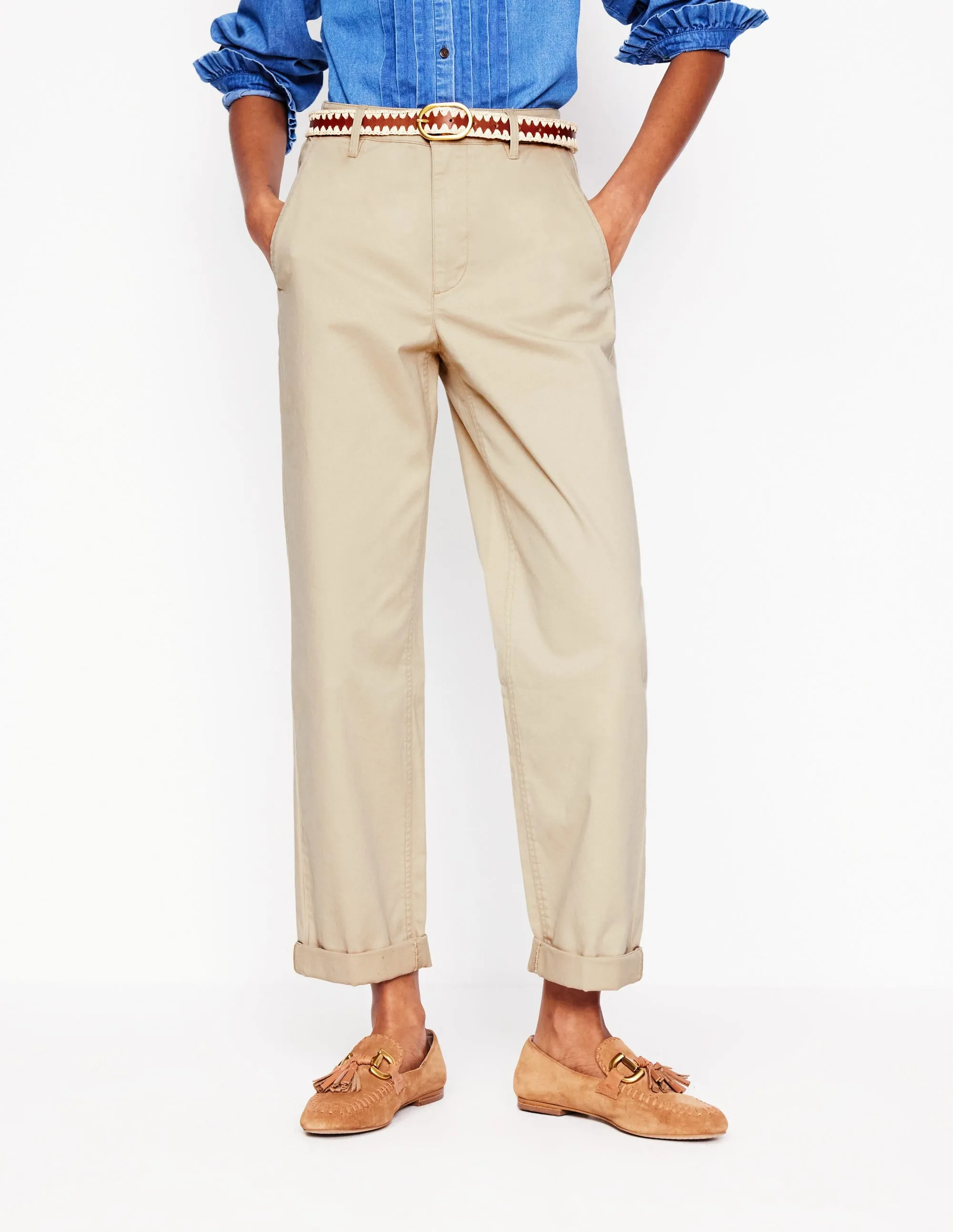 Barnsbury Chino Trousers-Oatmeal stretch waist